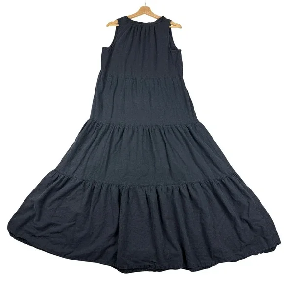 Tommy Bahama Maxi Dress Womens M Black Linen Blend Sundress Tiered Sleeveless - Picture 5 of 12